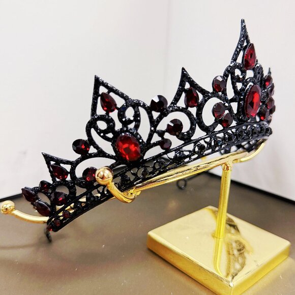 Ruby Crystal Tiara, Black Crown, Princess Tiara, Goth Headband, Red Stone Crown main image 7